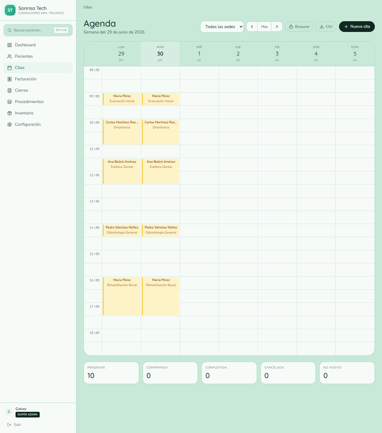 Agenda de citas multi-sede